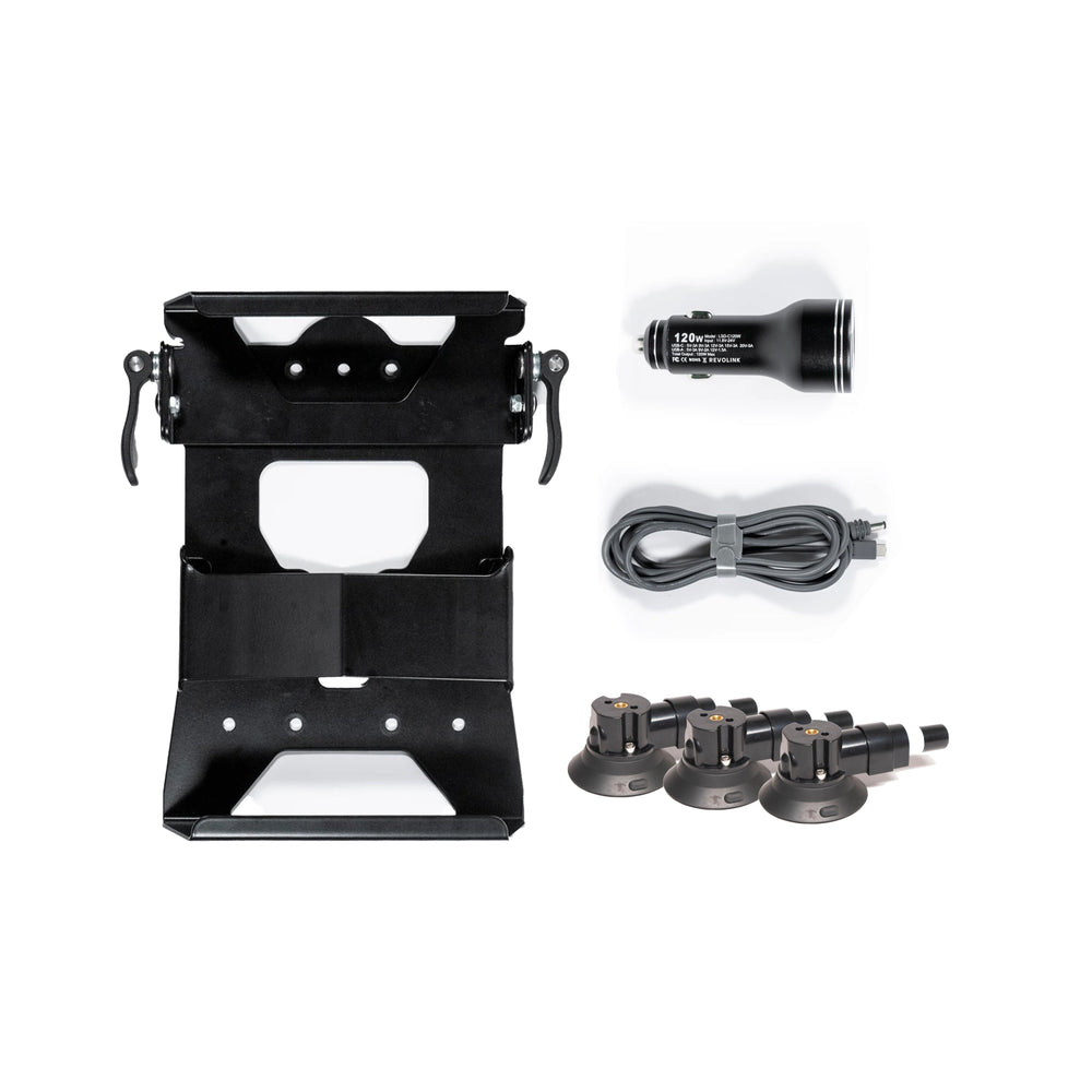 Starlink Mini Mounting Kit with suction cups: Quick Release Mount, vacuum suction cups, USB-C power cable and 12V car charger