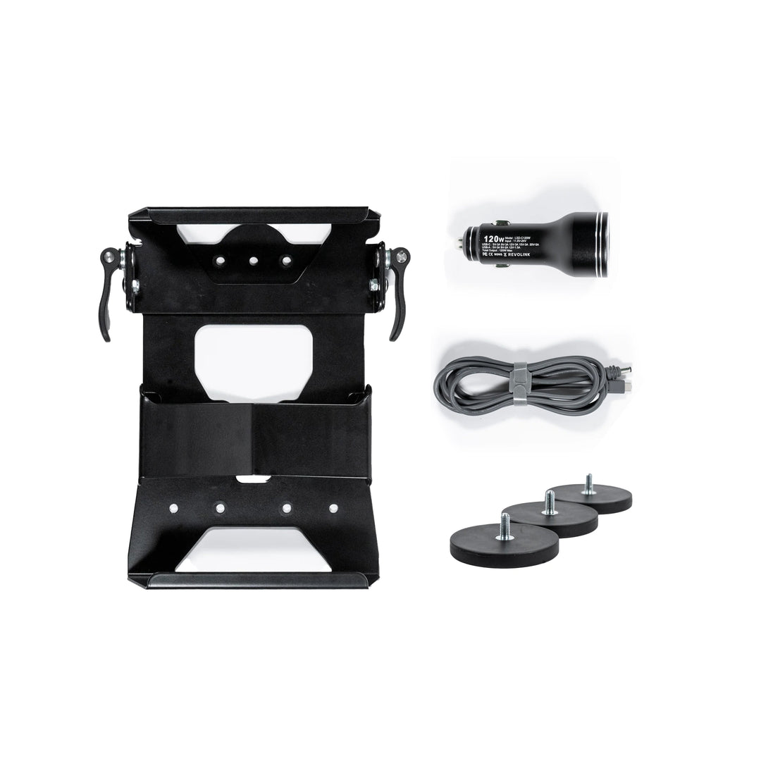 Starlink Mini Mounting Kit with magnets: Quick Release Mount, rubber-coated magnets, USB-C power cable and 12V car charger