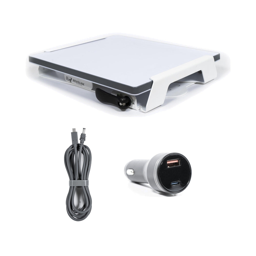 Starlink Mini Car Mount & Power Kit in white: Quick Release Mount, USB-C power cable and 12V car charger