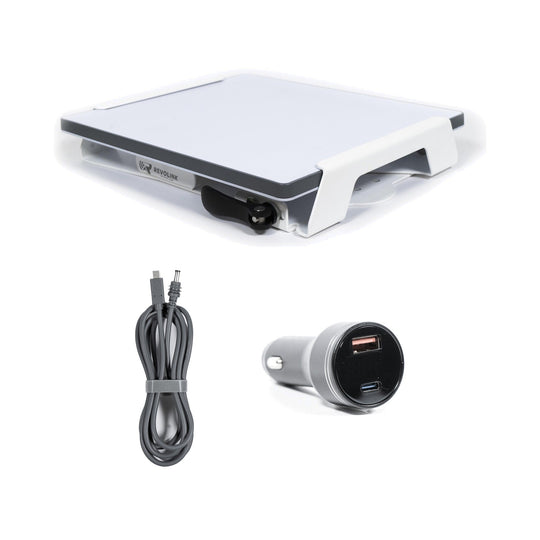 Starlink Mini Car Mount & Power Kit in white: Quick Release Mount, USB-C power cable and 12V car charger